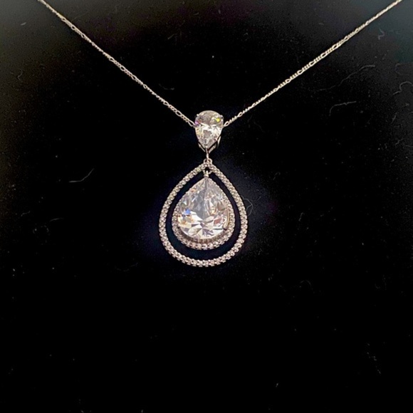 Jewelry - SPI Italian 925 Silver Double Pear Shape CZ Stone‎ Pendant Necklace Jewelry